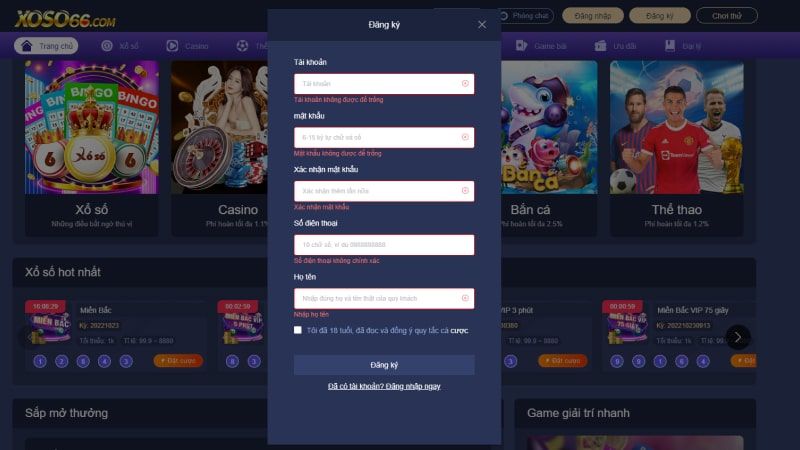 Đăng ký tài khoản thành viên nhà cái Xoso 66